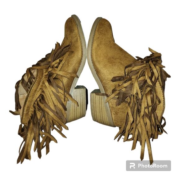 Soda fringe bootie women's size 6 comfy heel boots ankle boots caramel stylish - Picture 5 of 13